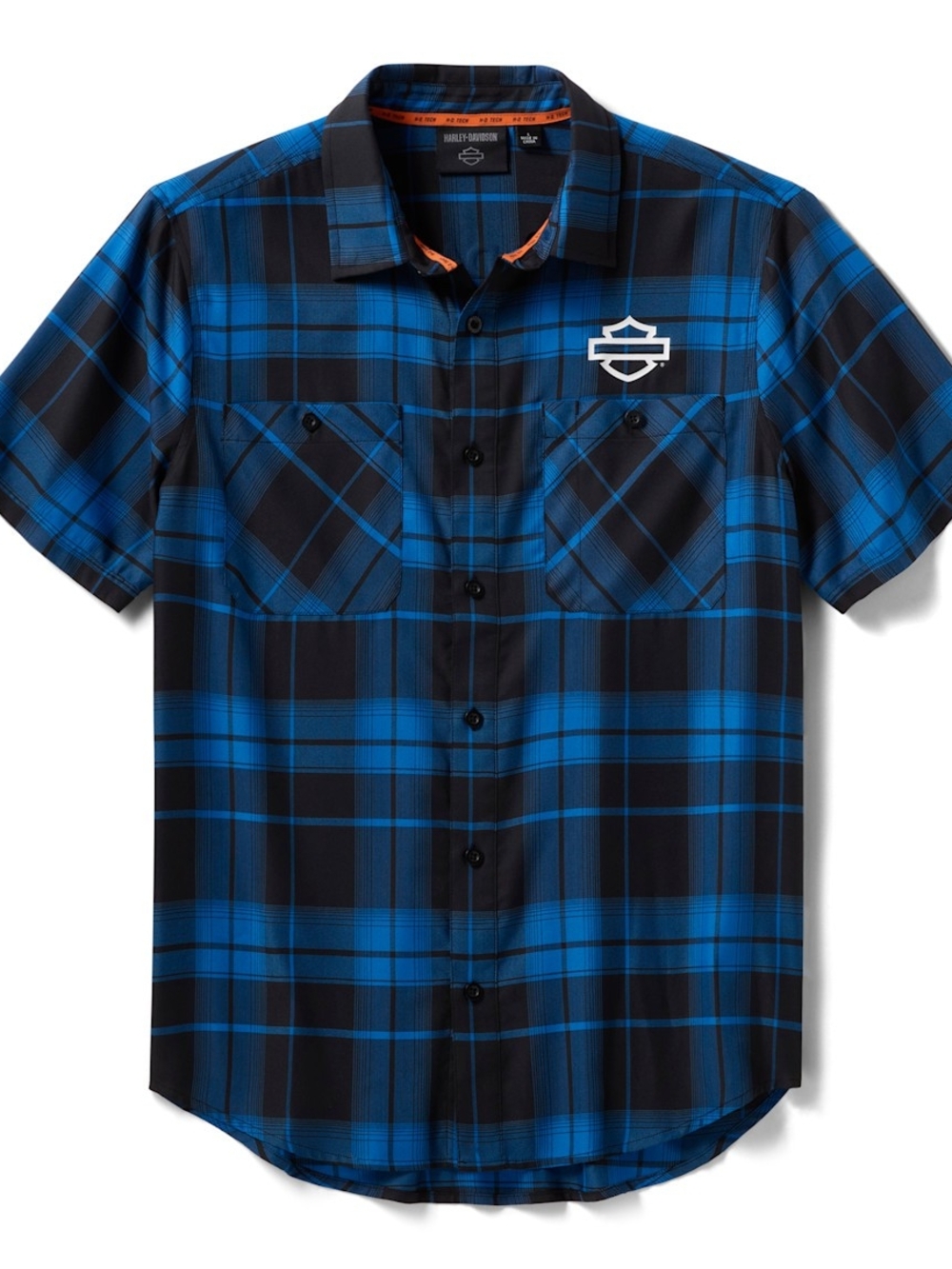 Harley-Davidson Black and Blue Plaid Short Sleeve Button-Down Shirt